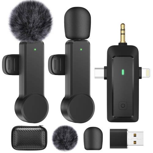 Wireless Lavalier Microphone for iPhone Android Camera Cordless