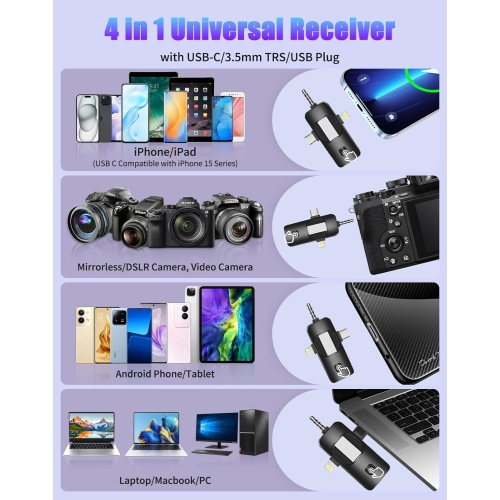 Micro-cravate sans fil pour caméra Android iPhone – micros-cravate sans fil pour l'enregistrement vidéo, la diffusion en direct, YouTube, TikTok,