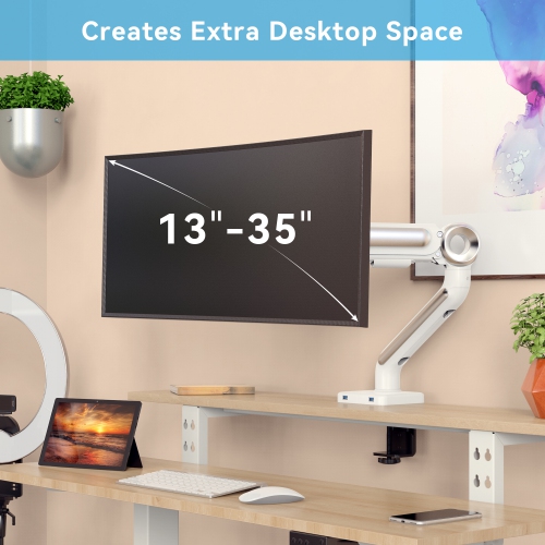 SHOPPINGALL Heavy Duty Monitor Mount for 13 to 35 inch VESA Compatible Screen, Pneumatic Gas Spring Arm Supports up to 26.5lbs - SA-GE61U-White by SHOPPINGALL - Refurbished condition - Image 3