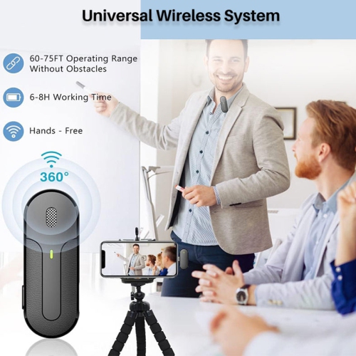 Dual Wireless Lavalier Microphone with DSP Noise Reduction, 3 Noise Cancel Modes, 40H Battery, Auto Pairing, 360° Mic, USB-C/Lightning, for iPhone