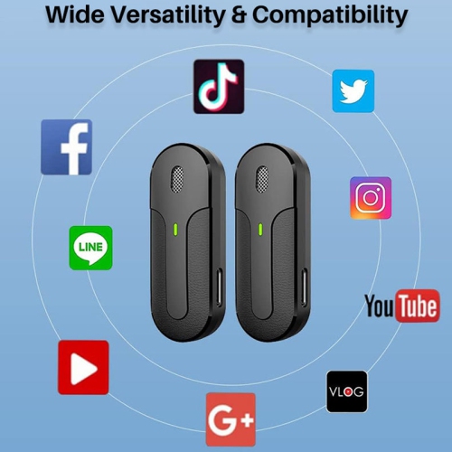 Dual Wireless Lavalier Microphone with DSP Noise Reduction, 3 Noise Cancel Modes, 40H Battery, Auto Pairing, 360° Mic, USB-C/Lightning, for iPhone
