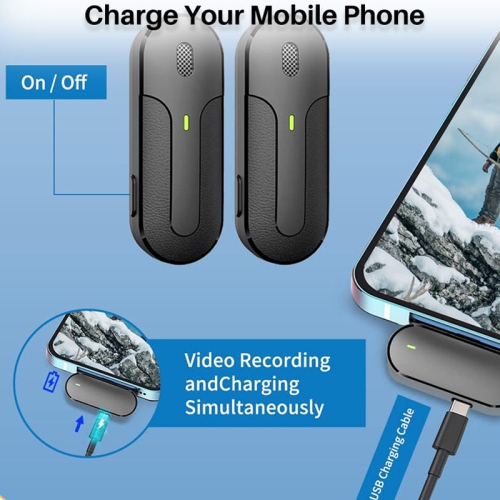 Dual Wireless Lavalier Microphone with DSP Noise Reduction, 3 Noise Cancel Modes, 40H Battery, Auto Pairing, 360° Mic, USB-C/Lightning, for iPhone