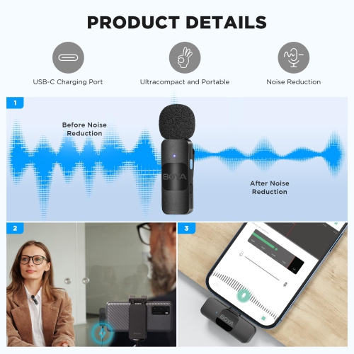 Dual Wireless Lavalier Lapel Microphone for Android Smartphone Laptop - Mini Omnidirectional USB C Condenser Video Recording Mic for Interview