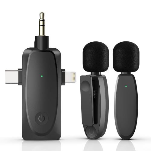 3 in 1 Mini Wireless Lavalier Microphones for iPhone Android and