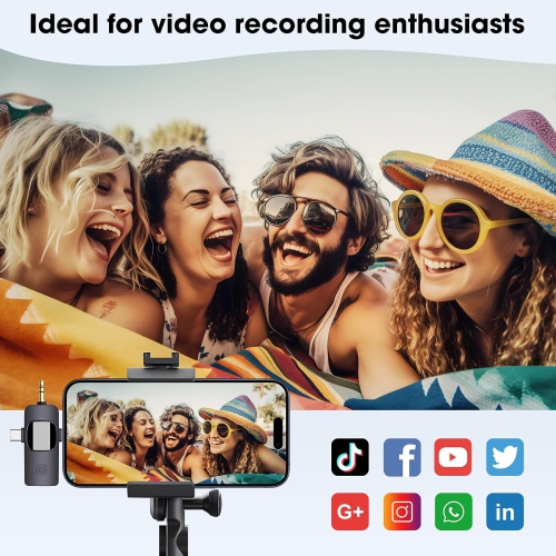 Micro-cravate sans fil 4-en-1 pour iPhone Android Phone, appareil photo, ordinateur, ordinateur portable Micro-cravate professionnel avec USB-C