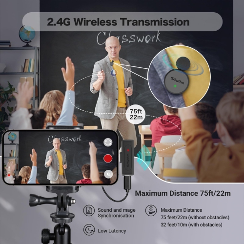 Srhythm M1 2 Pack Wireless Lavalier Microphones, Lapel Clip-on Microphone, Noise Cancellation, USB-C Output, 10H Playtime for Vlog,