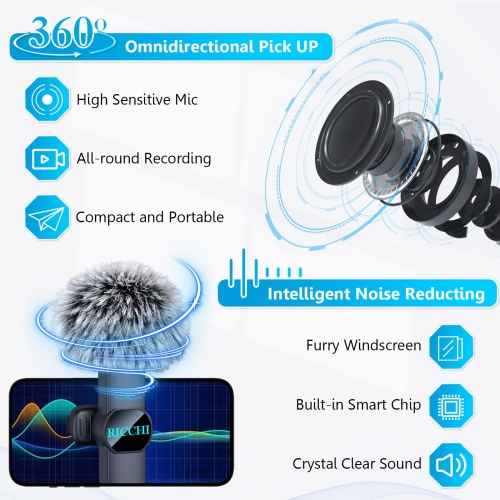 Mini microphone sans fil pour iPhone iPad, micro-cravate double sans fil, mini micro sans fil prêt à l'emploi pour l'enregistrement vidéo, les