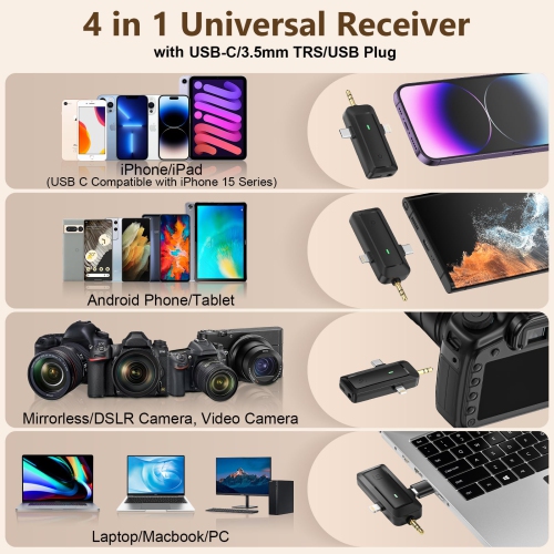 Micro-cravate sans fil pour iPhone - téléphone/appareil photo/ordinateur/portable Android, micro-cravate double professionnel avec prise