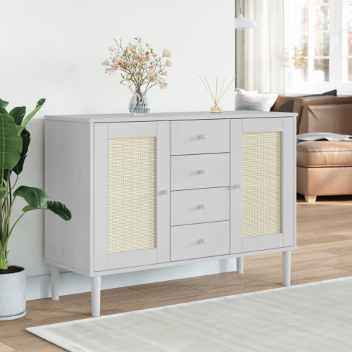 vidaXL Sideboard SENJA Rattan Look White 112x40x80 cm Solid Wood Pine