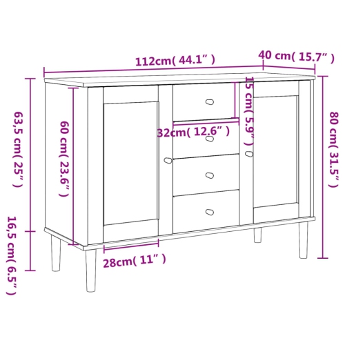 vidaXL Sideboard SENJA Rattan Look White 112x40x80 cm Solid Wood Pine