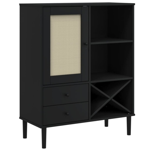 VisdaXL Highboard SENJA Rattan Look Noir 90x40 x 112&nbsp;cm Pin massif