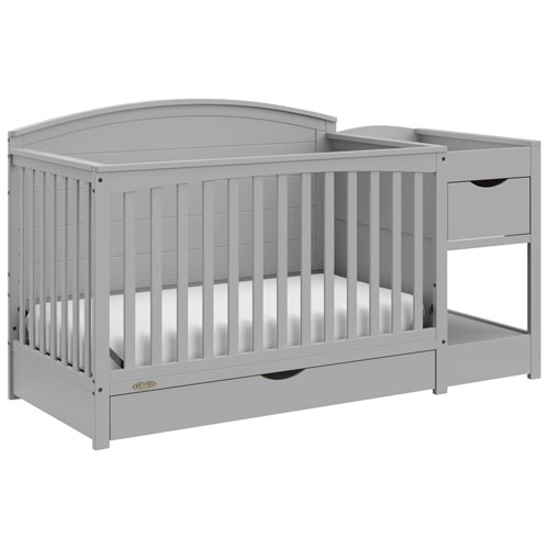 Image 1 de 13.. Lit de bébé transformable 5-en-1 et table à langer avec tiroir Bellwood de Graco - Gris galet