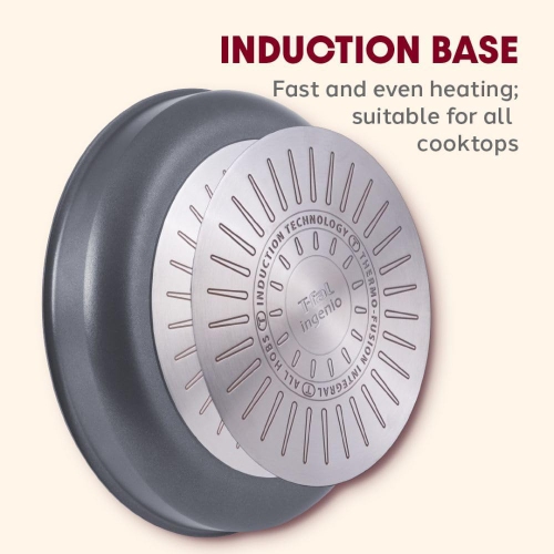 T-fal Ingenio Nonstick Cookware Set 14 Piece Induction Oven Broiler Safe 500F Cookware, Pots and Pans, Oven, Broil, Dishwasher Safe, Smoke Grey