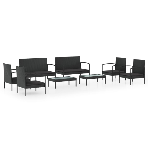 vidaXL 8 Piece Garden Lounge Set with Cushions Poly Rattan Black