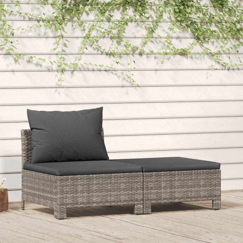 vidaXL 2 Piece Garden Lounge Set with Cushions Grey Poly Rattan
