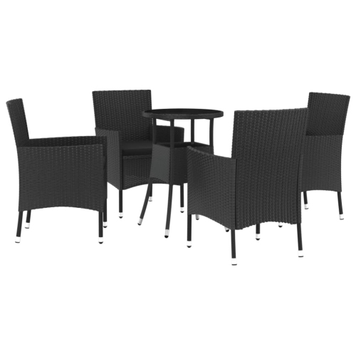 Ensemble bistro de 5 pièces avec coussins en poly rotin noir de vidaXL