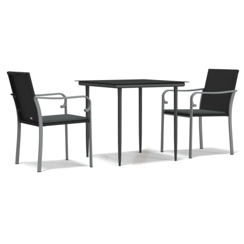 VIDAXL  3 Piece Garden Dining Set With Cushions Poly Rattan And Steel