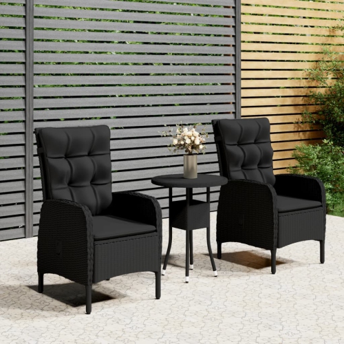 vidaXL 3 Piece Garden Bistro Set Poly Rattan Black