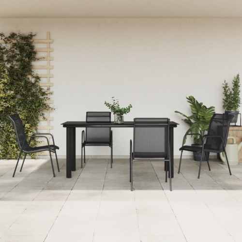 vidaXL 5 Piece Garden Dining Set Black Steel and Textilene