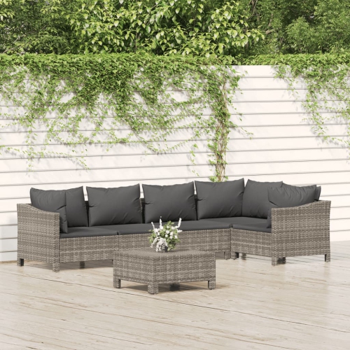 Ensemble de salon de jardin de 6 pièces avec coussins en poly rotin gris de vidaXL