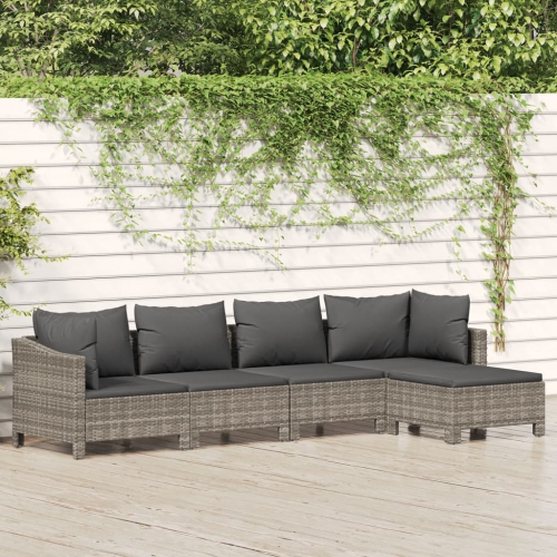Ensemble de salon de jardin de 5 pièces avec coussins en poly rotin gris de vidaXL