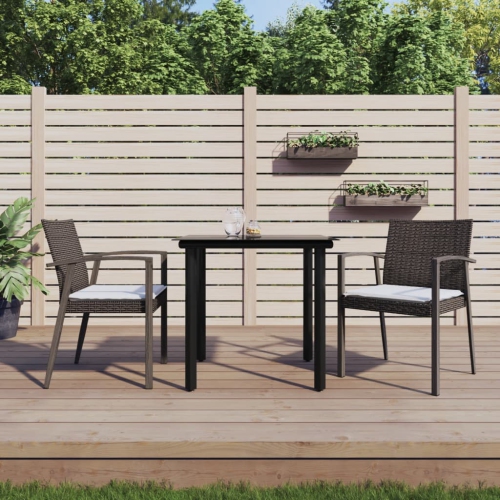 vidaXL 3 Piece Garden Dining Set with Cushions Poly Rattan and Steel
