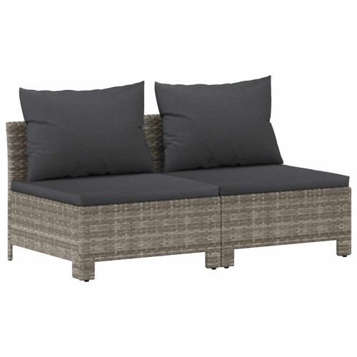 vidaXL 2-Seater Garden Sofa with Cushions Grey Poly Rattan