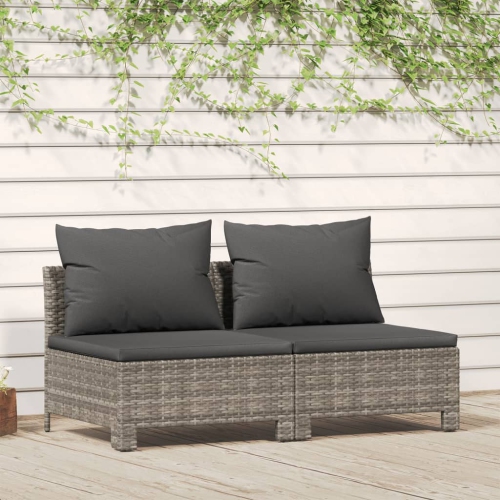 vidaXL 2-Seater Garden Sofa with Cushions Grey Poly Rattan