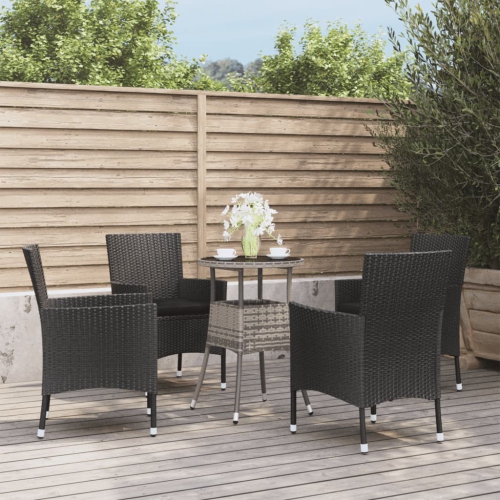 vidaXL 5 Piece Garden Bistro Set with Cushions Black Poly Rattan