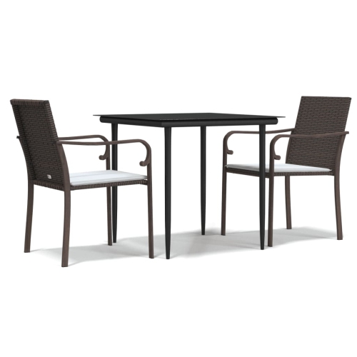 VIDAXL  3 Piece Garden Dining Set With Cushions Poly Rattan And Steel