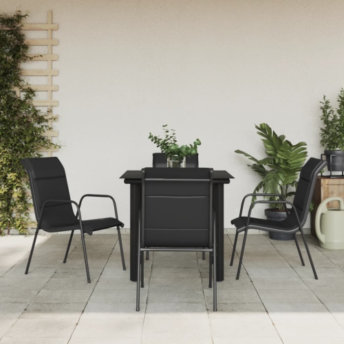 vidaXL 5 Piece Garden Dining Set Black Steel and Textilene