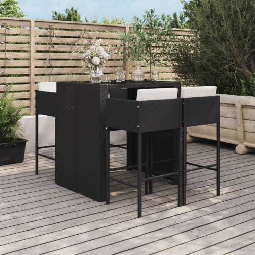 vidaXL 5 Piece Garden Bar Set with Cushions Black Poly Rattan