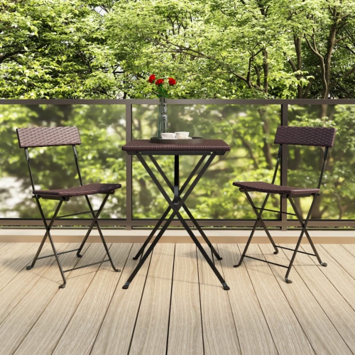 vidaXL 3 Piece Folding Bistro Set Brown Poly Rattan
