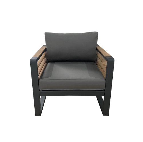 CIEUX  Avignon Outdoor Patio Aluminum Metal Club Chair In Midnight With Sunbrella Cushions (Canvas Charcoal) In Grey