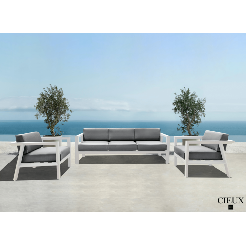 CIEUX Corsica Outdoor Patio Aluminum Metal Sofa Conversation Set in White with Sunbrella Cushions