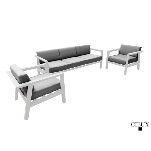 CIEUX Corsica Outdoor Patio Aluminum Metal Sofa Conversation Set in White with Sunbrella Cushions