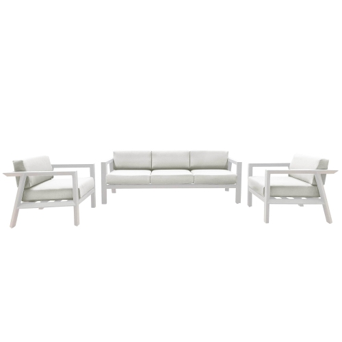 CIEUX Corsica Outdoor Patio Aluminum Metal Sofa Conversation Set in White with Sunbrella Cushions