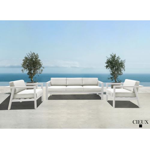 CIEUX Corsica Outdoor Patio Aluminum Metal Sofa Conversation Set in White with Sunbrella Cushions