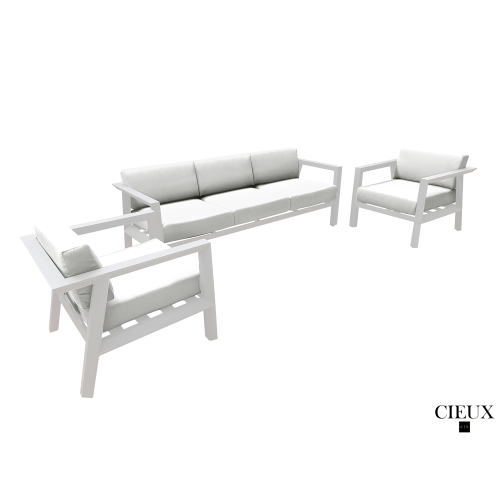 CIEUX Corsica Outdoor Patio Aluminum Metal Sofa Conversation Set in White with Sunbrella Cushions