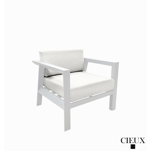 CIEUX Corsica Outdoor Patio Aluminum Metal Sofa Conversation Set in White with Sunbrella Cushions