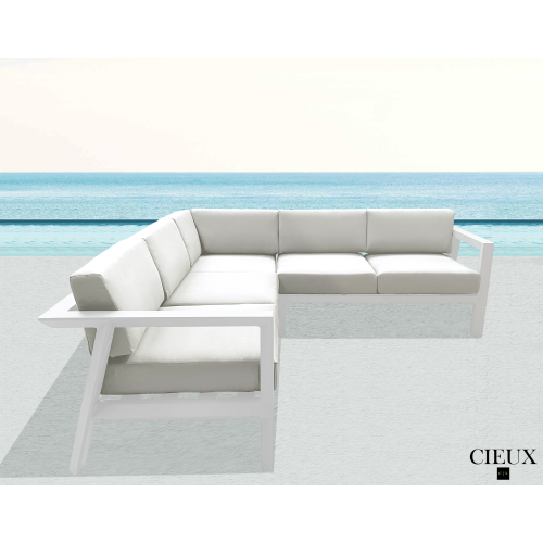 CIEUX Corsica Outdoor Patio Aluminum Metal Corner Sectional Sofa in White with Sunbrella Cushions