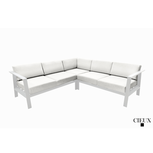 CIEUX Corsica Outdoor Patio Aluminum Metal Corner Sectional Sofa in White with Sunbrella Cushions
