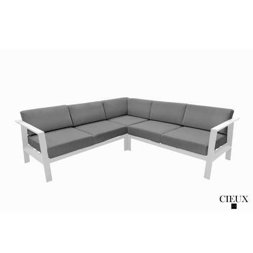 CIEUX Corsica Outdoor Patio Aluminum Metal Corner Sectional Sofa in White with Sunbrella Cushions