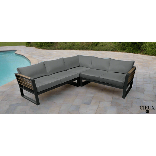 CIEUX Avignon Outdoor Patio Aluminum Metal Corner Sectional Sofa in Midnight Grey with Sunbrella Cushions