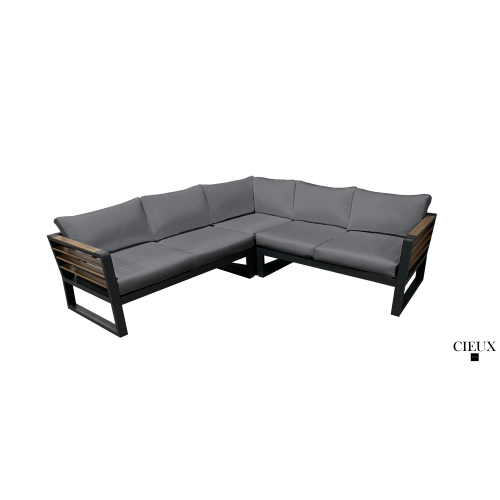 CIEUX Avignon Outdoor Patio Aluminum Metal Corner Sectional Sofa in Midnight Grey with Sunbrella Cushions