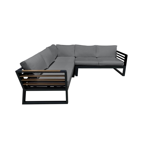 CIEUX Avignon Outdoor Patio Aluminum Metal Corner Sectional Sofa in Midnight Grey with Sunbrella Cushions