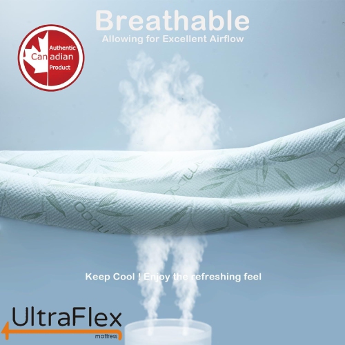 Ultraflex EasySleep – Gel mi-ferme infusé au Canada avec confort et soulagement de la pression et housse en bambou, mousse certifiée CertiPUR-US® –