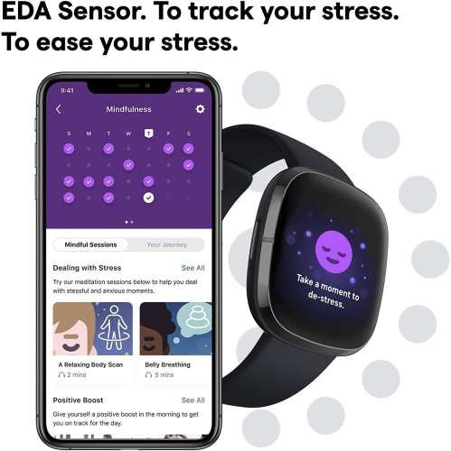 Fitbit Sense AMOLED Smartwatch with Bluetooth Calling, Built-in GPS, Heart Rate Monitor by FITBIT - Refurbished condition - Image 2