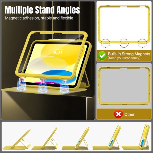 iPad – Étui de 10th génération avec porte-crayon, 10,9 po, protecteur d’écran intégré, dos transparent, support de visionnement multiangle résistant