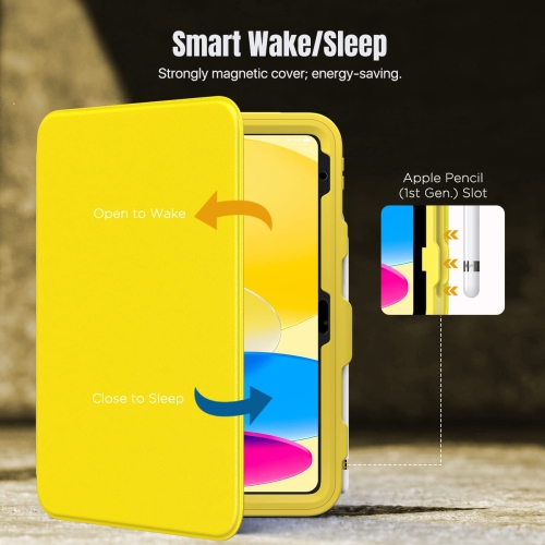 iPad – Étui de 10th génération avec porte-crayon, 10,9 po, protecteur d’écran intégré, dos transparent, support de visionnement multiangle résistant